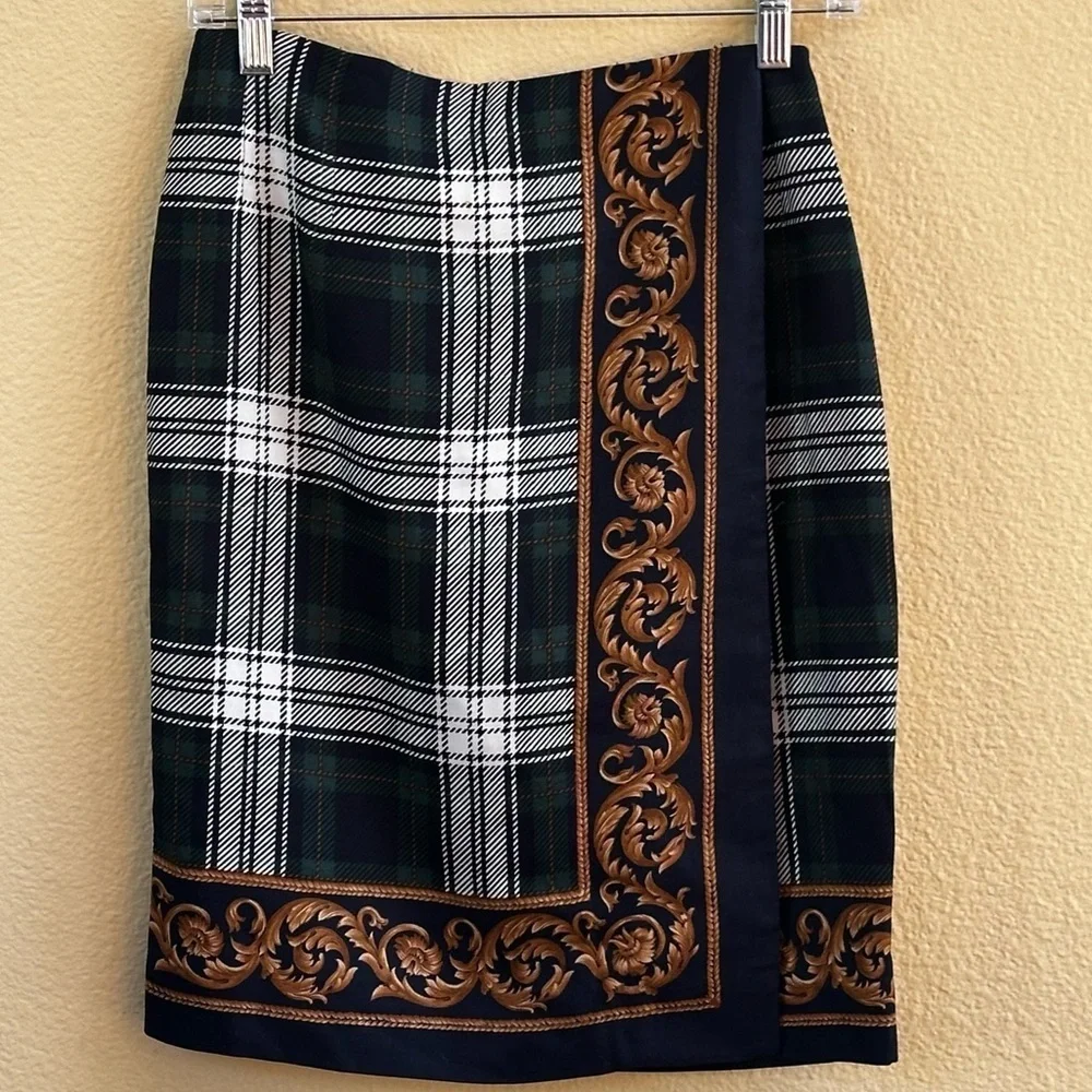 Brooks Brothers Tartan Plaid Wrap Style Skirt with Baroque Trim Size 4 EUC! - Picture 2 of 5